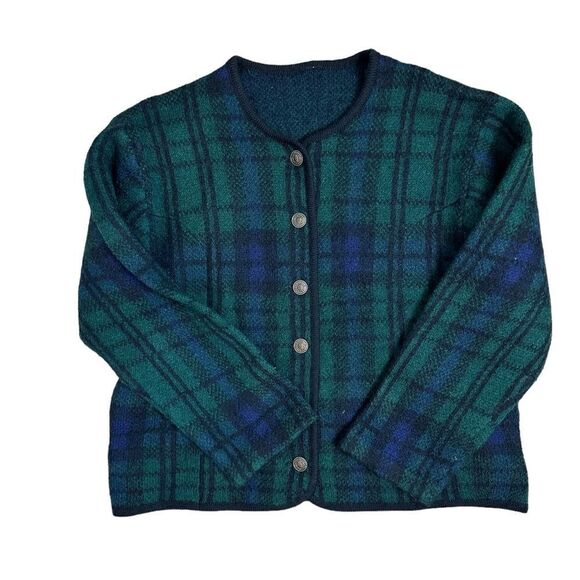 Vintage Green Wool Tartan Cardigan | Size L - Picture 1 of 7